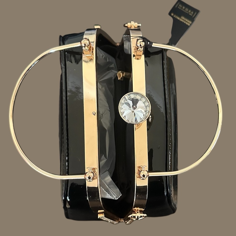 Black Patent Top-Handle Evening Bag with Gold Hardware - Picture 6 of 7